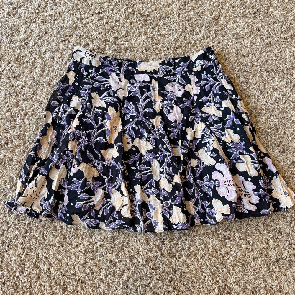 Free People Black Purple and Cream Floral Skater Skirt size 2